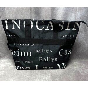 Las Vegas  Theme Black Tote Bag With Zipper Closure & Interior Pocket